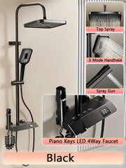 Piano Keys Shower System Set Bathroom Shower Set Gray Black Bathtub Hot and Cold Shower Faucet LED Digital Copper Tap Shower Set