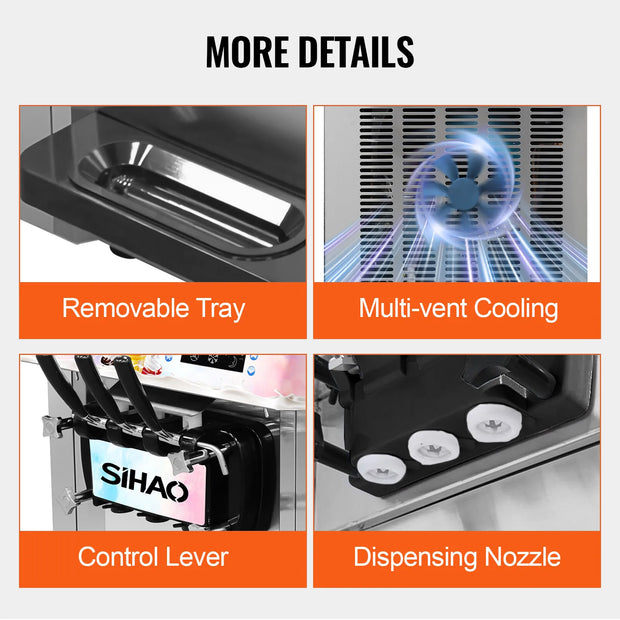 Three flavored soft ice cream machine, capable of continuously producing 20-28 liters per hour, suitable for beverage stations