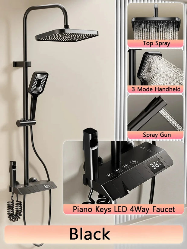 Bathroom Shower Set with LED Display Piano Keys Bath Shower Rain Shower Complete Bathroom Accessories