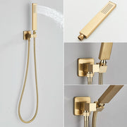 POIQIHY Brushed Golden Shower Faucets Wall Mount Concealed Shower Set Rainfall Bath Shower Mixers 2 ways Bathroom Mixer Tap