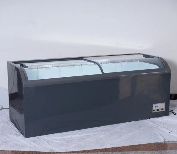 Curved Sliding Glass Door Deep Freezer Two-Door Supermarket Chest Freezer for Seafood Frozen Food Fish Cooling Refrigerator