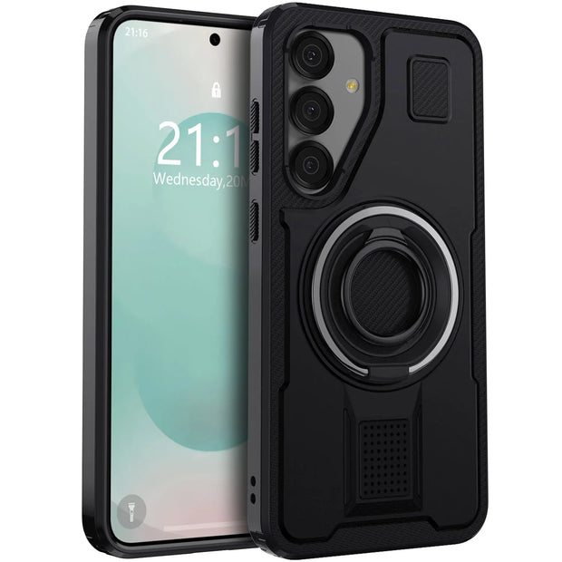 For Samsung Galaxy S25 S25 Plus S25 Ultra 5G Phone Case Hybrid Shockproof Double Ring Kickstand Rugged Cover Black