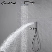 Matte Black Shower Faucet Set Bathroom Wall Mounted 2 Ways Embedded Box 10 Inches Rainfall Shower Concealed Bathroom System Set