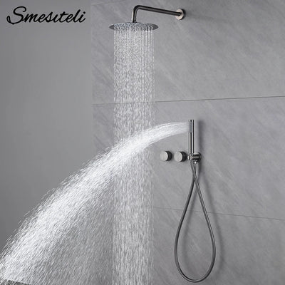 Matte Black Shower Faucet Set Bathroom Wall Mounted 2 Ways Embedded Box 10 Inches Rainfall Shower Concealed Bathroom System Set
