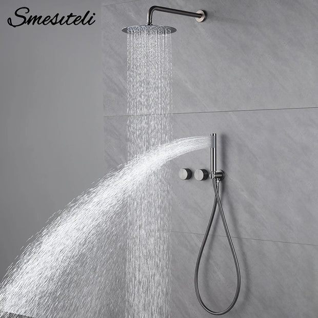 Matte Black Shower Faucet Set Bathroom Wall Mounted 2 Ways Embedded Box 10 Inches Rainfall Shower Concealed Bathroom System Set