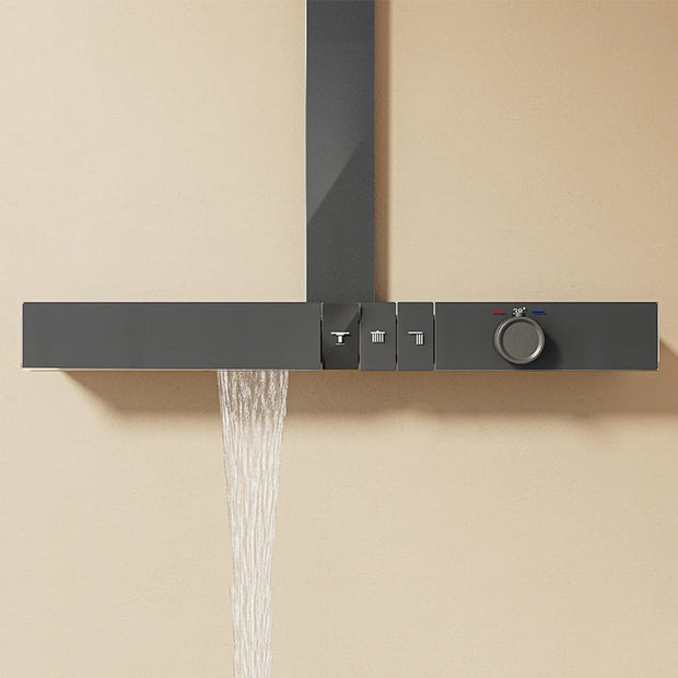 Luxury Led Display Brass Gun Grey Showers Wall Mounted Temperature Display Thermostatic Rainfall Bathroom Shower Sets