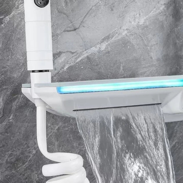 Upgrade White Bathroom Shower Set with LED Display Piano Keys Hot Cold Bath Shower Rain Shower Faucet Bathroom Accessories Brass