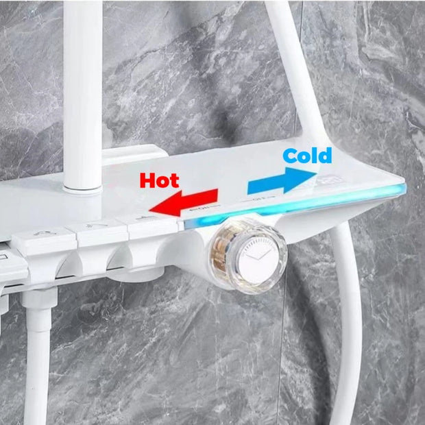 Upgrade White Bathroom Shower Set with LED Display Piano Keys Hot Cold Bath Shower Rain Shower Faucet Bathroom Accessories Brass