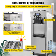 VEVOR Commercial Soft Serve Ice Cream Machine - 6L Dual Hoppers, 3 Flavors, 2200W Compressor, LCD Control for Bars, Catering
