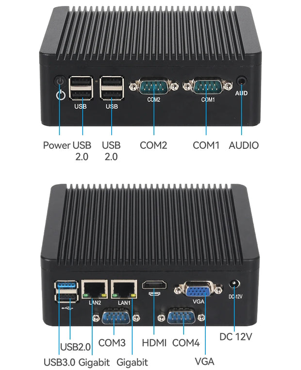 BEBEPC 2LAN4COM Mini PC with N2840/J2900 DDR3L RAM SSD Support RS232/485 WiFi with 6xUSB 1xHDMI Compact Computer for Industrial
