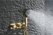Brushed Gold Bathroom Shower Faucet Set 2 Way Rainfall Bathtub Mixer Hot Cold Water Mixed Tap ceiling arm Embedded Box