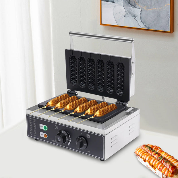1500W 220V Commercial 6pcs Waffle Maker Hot Dog Machine DIY food Making Machine