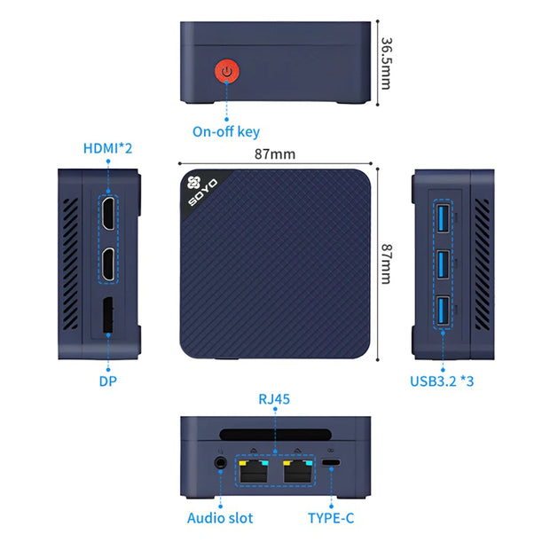 SOYO M4 Mini Mini PC Intel Twin Lake N150 Processor LPDDR5 12GB RAM 512GB ROM Windows 11 Pro WiFi 5 BT5.2 Desktop Computer