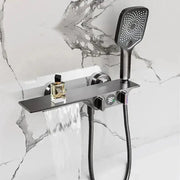 Gray Bathroom Bathtub Faucet Set Wall Mounted Brass Digital Display Smart Waterfall Shower Faucet Set White Chrome Black