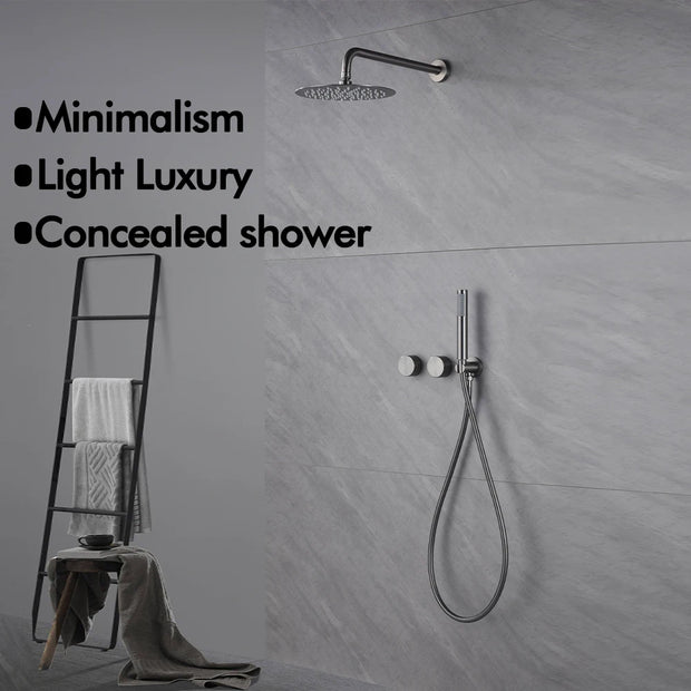 Matte Black Shower Faucet Set Bathroom Wall Mounted 2 Ways Embedded Box 10 Inches Rainfall Shower Concealed Bathroom System Set