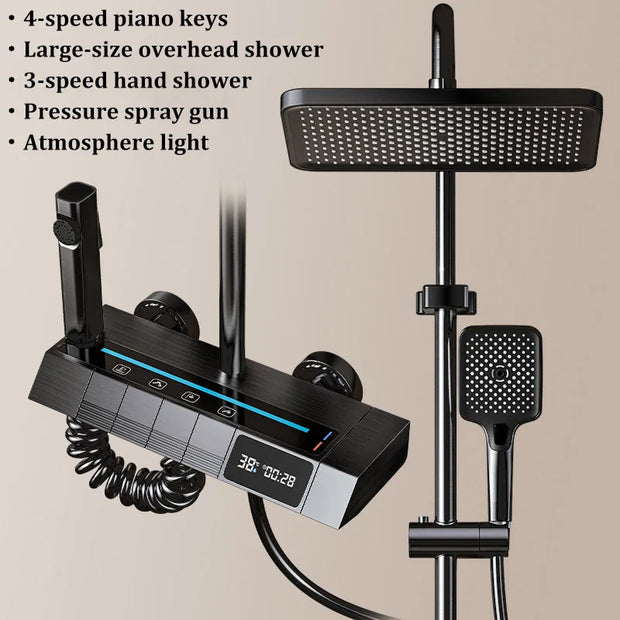 Space Aluminum Household Gun Gray Digital Display Shower Set Hotel Bathroom Shower Atmosphere Light Shower Full Set
