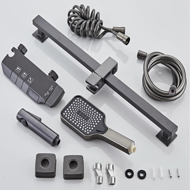 White Grey Deluxe Shower System Set Bathroom Rain Pressurized Shower Faucet Set Brass LED Digital Bathtub Shower Faucet Full Set