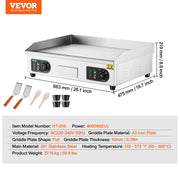 SucceBuy 26/30inch Commercial Electric Griddle 4400W Countertop Flat Top Grill BBQ Plate Grill 122℉-572 ℉for Home Restaurant