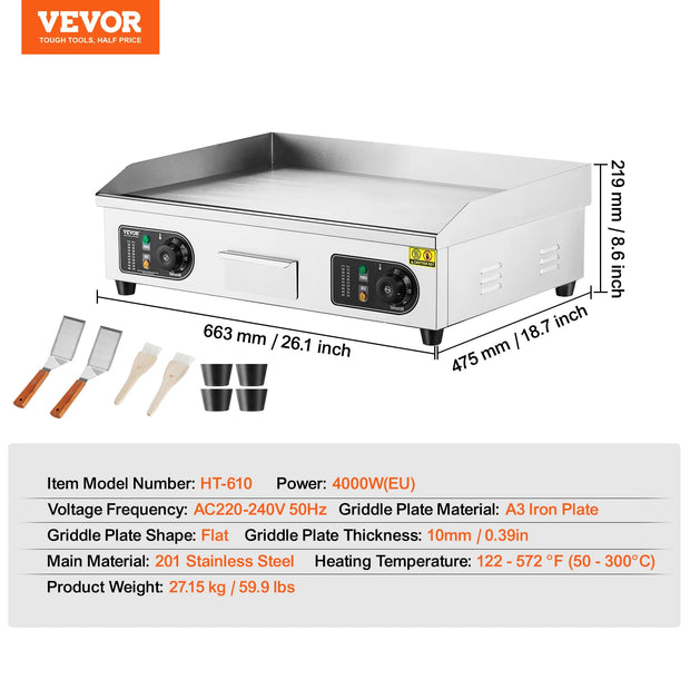 SucceBuy 26/30inch Commercial Electric Griddle 4400W Countertop Flat Top Grill BBQ Plate Grill 122℉-572 ℉for Home Restaurant