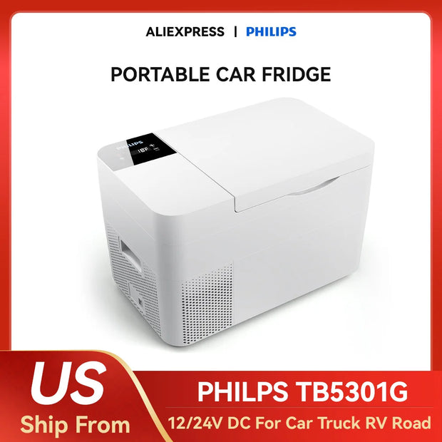 PHILIPS TB5101G 12 Volt Fridge, 25 Litre Car Fridge, 12/24 V DC Car Electric Fridge, Compressor Cool Box for Car, Truck
