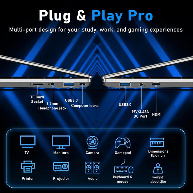ACEKAMAS 15.6" Intel Core i7 6500U i3 6100U Laptop Computer Windows 11 16GB DDR4 1TB 2TB SSD Portable Notebook PC Gaming Laptops