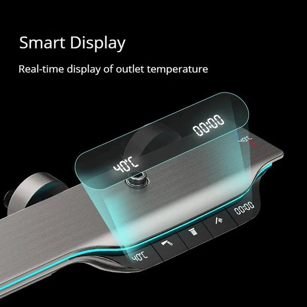 Light Luxury Intelligent Digital Display Thermostatic Shower Set With Ambient Light Piano Keys Bathroom Brass Booster Shower Set
