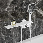 Gray Bathroom Bathtub Faucet Set Wall Mounted Brass Digital Display Smart Waterfall Shower Faucet Set White Chrome Black