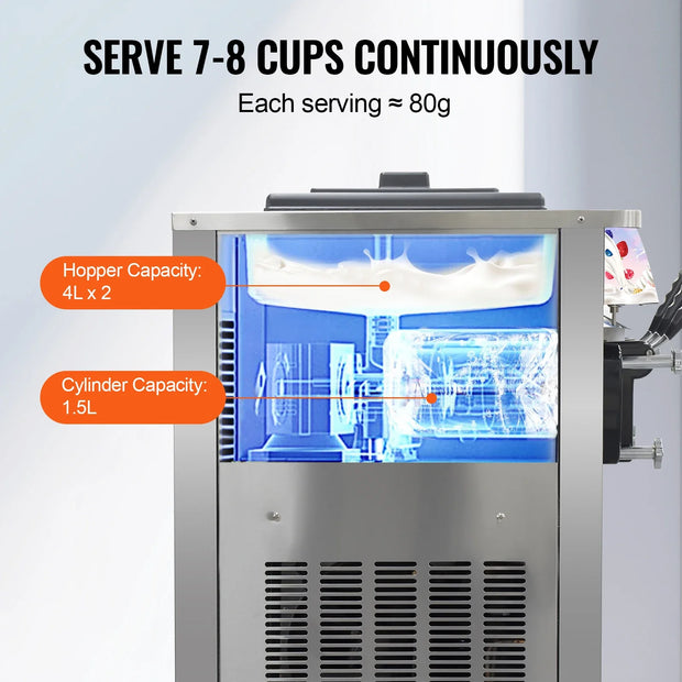 Three flavored soft ice cream machine, capable of continuously producing 20-28 liters per hour, suitable for beverage stations