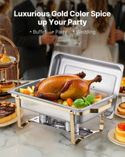 SucceBuy 8 Qt 4 Pack Chafing Dish Buffet Set Stainless Steel Chafer with 2 Full Size and 4 Half Size Pans Catering Warmer Server