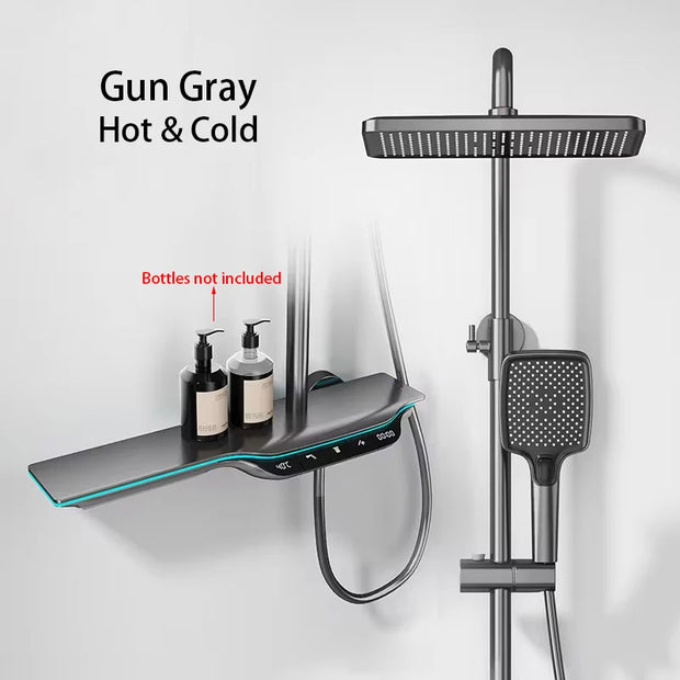 LED Digital Bath Shower Faucet Bathroom Atmosphere Hot Cold Mixer Shower System Bathtub Wall Mount SPA Rainfall Thermostatic Set