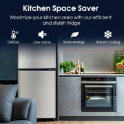 Compact 3.2 Cu.Ft TwoDoor Refrigerator with Freezer and 7 Adjustable Temperature Levels for Efficient Food and Drink Storage in