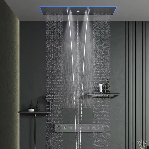 Rainfall LED Bluetooth Shower Set with Digital Display and Thermostatic Control All Brass Buttons