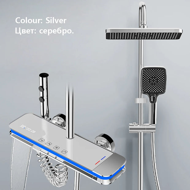 Luxury Shower System Set Waterfall Rainfall Black Bathroom Smart Faucet Digital Display Bathtub Thermostat Mixer Shower Full Set
