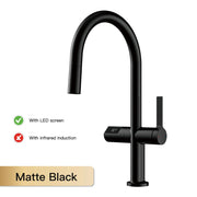 Luxury brass gun gray kitchen faucet LED digital sensing design single handle hot & cold water pull-out type 2-function sink Tap