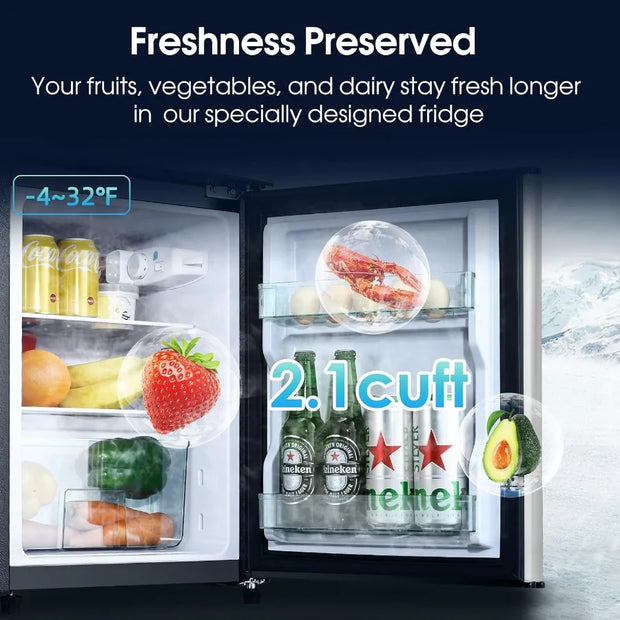 Compact 3.2 Cu.Ft TwoDoor Refrigerator with Freezer and 7 Adjustable Temperature Levels for Efficient Food and Drink Storage in