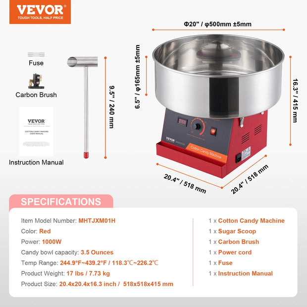 SucceBuy Electric Cotton Candy Machine Candy Floss Maker Commercial Cotton Candy Machine w/ Stainless Steel Bowl and Sugar Scoop