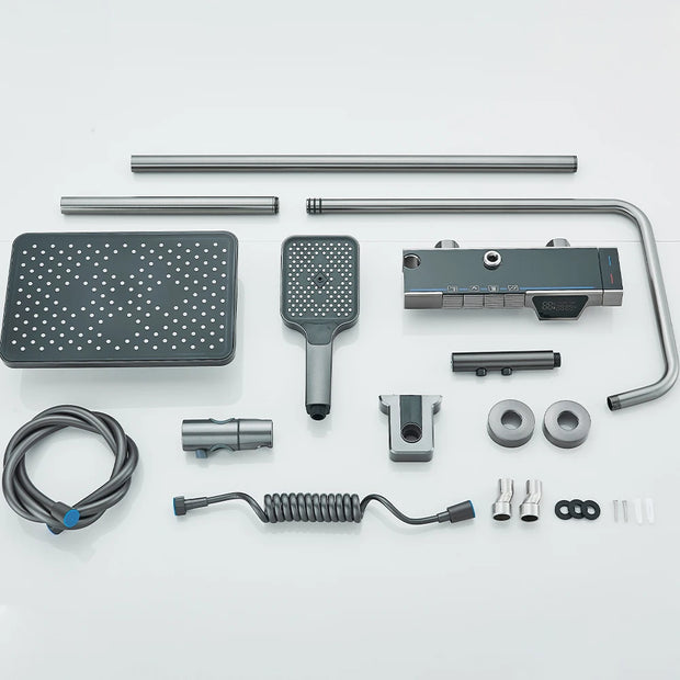 Gray Bathroom Shower Faucet Digital Display Faucet Set Piano Button Shower System With Atmosphere light Space Aluminum
