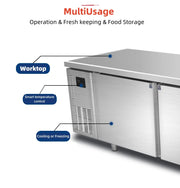 8-Door Stainless Steel Workbench Refrigeration Equipment LED Light Freezer Under Counter Fridge For Display Cooler