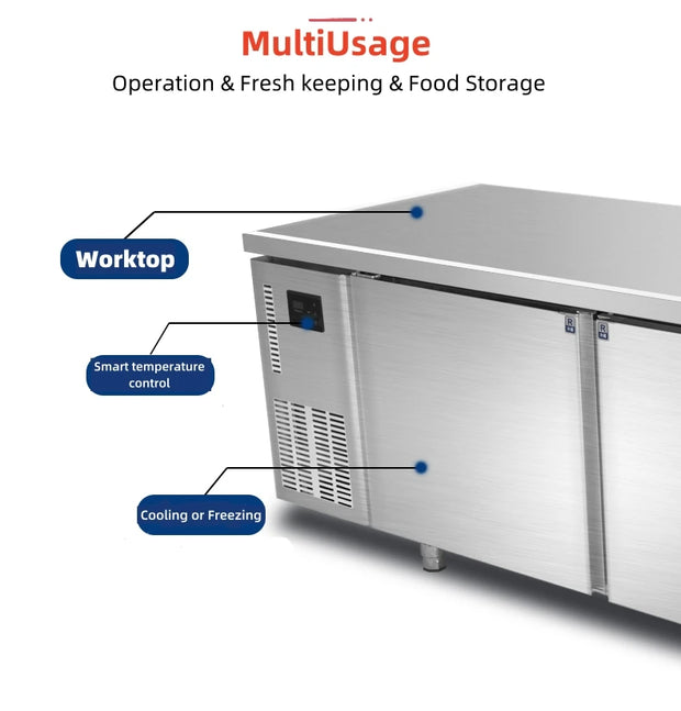 8-Door Stainless Steel Workbench Refrigeration Equipment LED Light Freezer Under Counter Fridge For Display Cooler