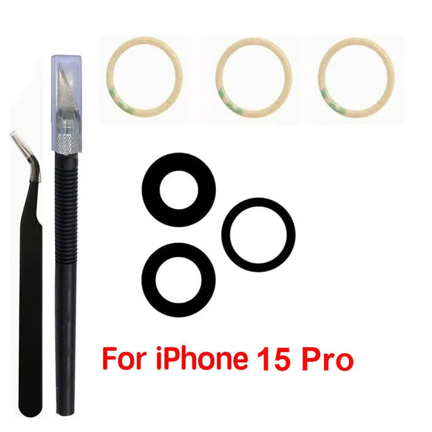 1 Set Back Camera Lens Glass For iPhone Xs 11 12 13 mini 14 15 Plus Pro Max Rear Camera Repairing Parts With 3m Glue & Tools