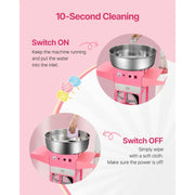 SucceBuy Electric Cotton Candy Machine with Cart Commercial Candy Floss Maker with 20.5 in Stainless Steel Bowl Sugar Scoop