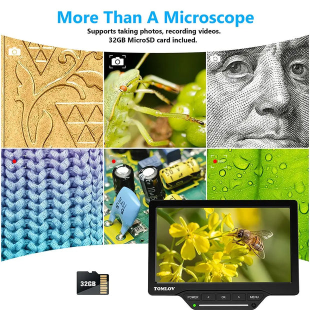 TOMLOV DM201 Pro Digital HDMI Microscope High Definition Industrial Inspection Mobile Phone Magnifying 32GB Electron Microscope