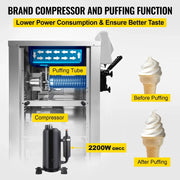 VEVOR 2200W Commercial Vertical Soft Ice Cream Machine 7.4 Gallons per Hour Efficient Dessert Equipment Ice Cream Machine