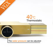 VGX Thermostatic Shower System Set Gold Shower Set Luxury Bathroom Shower Faucet Set Brass Rainfall Bathroom Shower Set Grey