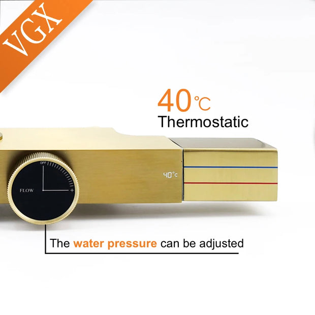 VGX Thermostatic Shower System Set Gold Shower Set Luxury Bathroom Shower Faucet Set Brass Rainfall Bathroom Shower Set Grey