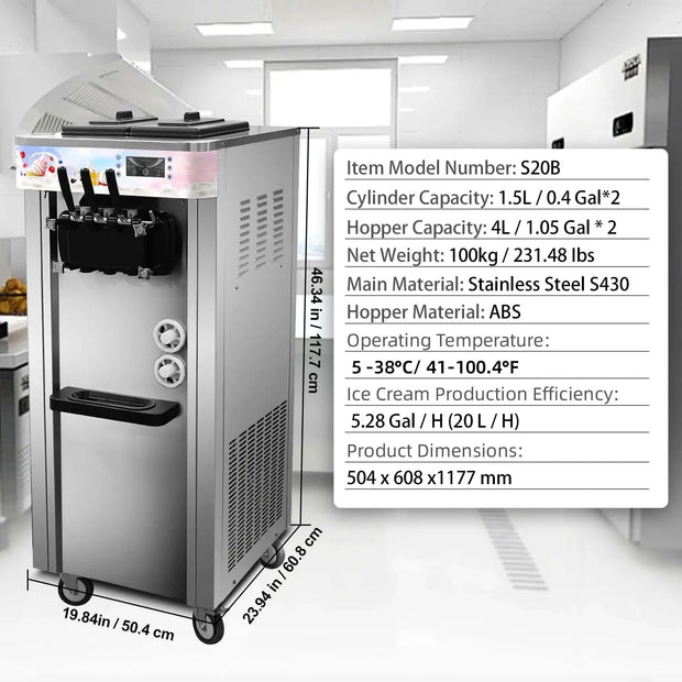 Sihao Soft Ice Cream Machine Commercial Soft Ice Cream Maker Machine Ice Cream Machine for Restaurants Bars Cafes Bakeries