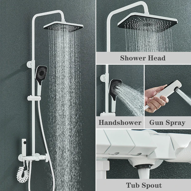 Grey Shower System Set Bathroom Brass Showers Faucet Sets Digital 4 Way LED Rain Bathtub Hot Cold Piano Key Rainfall Shower Set