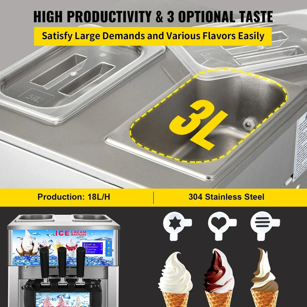VEVOR The best-selling ice cream freezer, three flavors yogurt machine, 18L/H LCD display, new soft ice cream machine