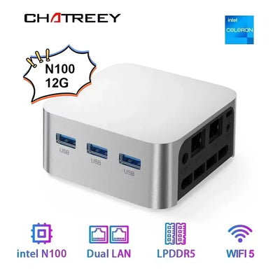 Chatreey T8 Pro Mini PC Intel Celeron N100 12G RAM Windows 11 Computer Dual LAN Three HD Firewall Server wifi 5