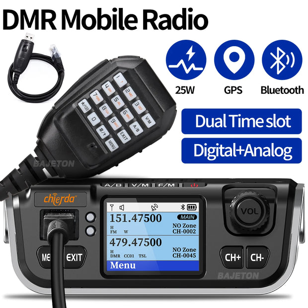 Chierda M520D Dual Band DMR Digital Mobile Radio 25W GPS Dual Mode Analog Dual Time Slot Bluetooth 3000CH VHF UHF Walkie Talkie